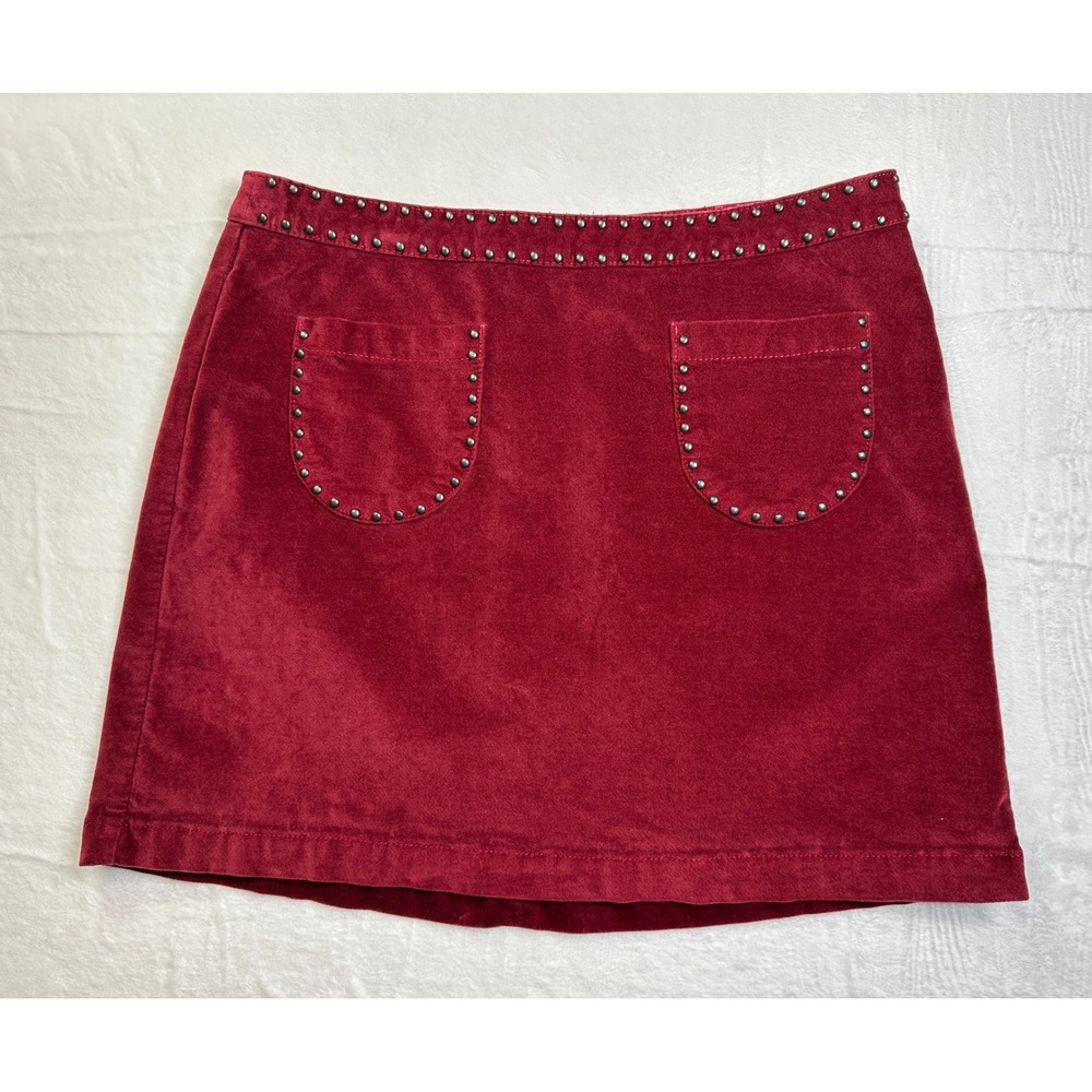 Mossimo Corduroy Mini Skirt Womens 12 Burgundy Red Studded Pockets A-Line Edgy